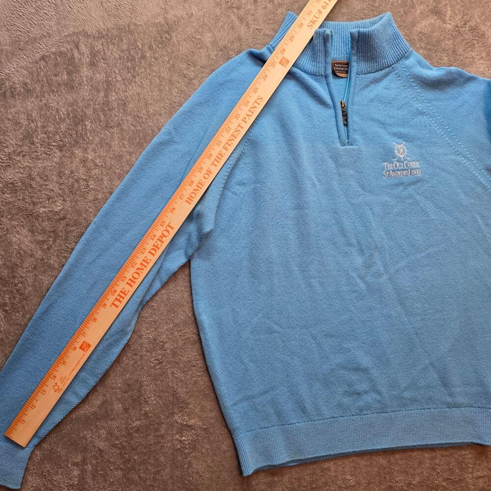 The Old Course St Andrews Links Sweater Mens L Blue 1/4 Zip Wool Golf Pullover - Picture 7 of 10